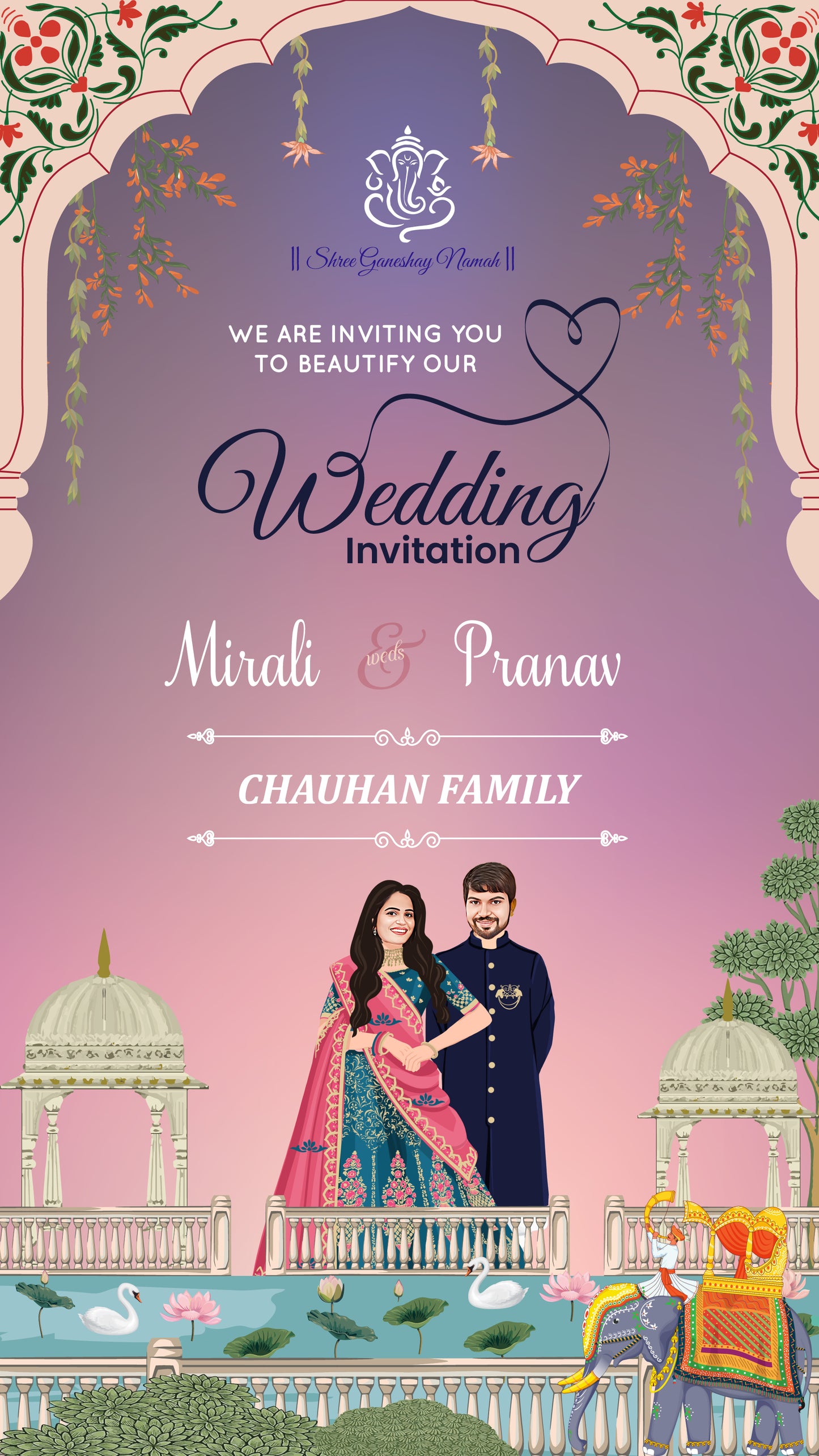 Royal PDF Invitation with Caricature - WCODE WV14015