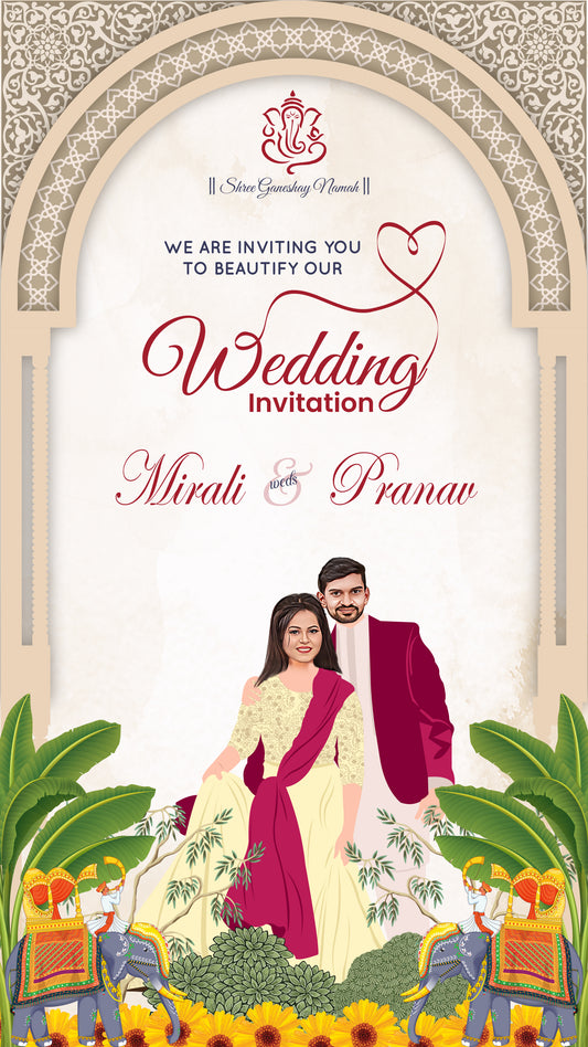 Indian Tradition PDF Invitation with Caricature - WCODE WV14011