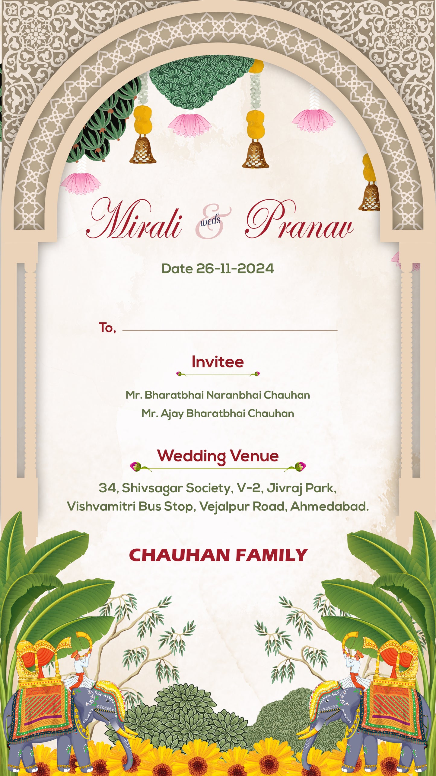 Indian Tradition PDF Invitation with Caricature - WCODE WV14011