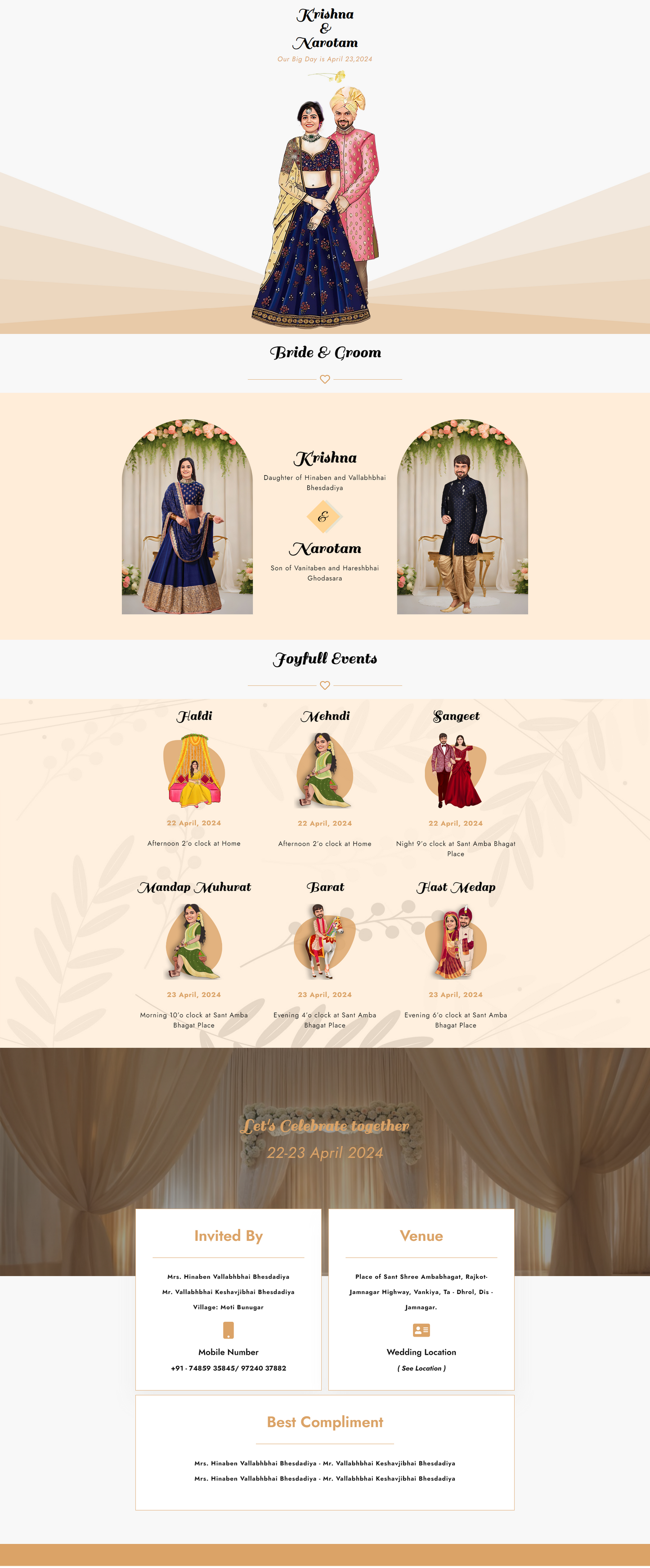 Royal Look with Caricature Website Wedding Invitation