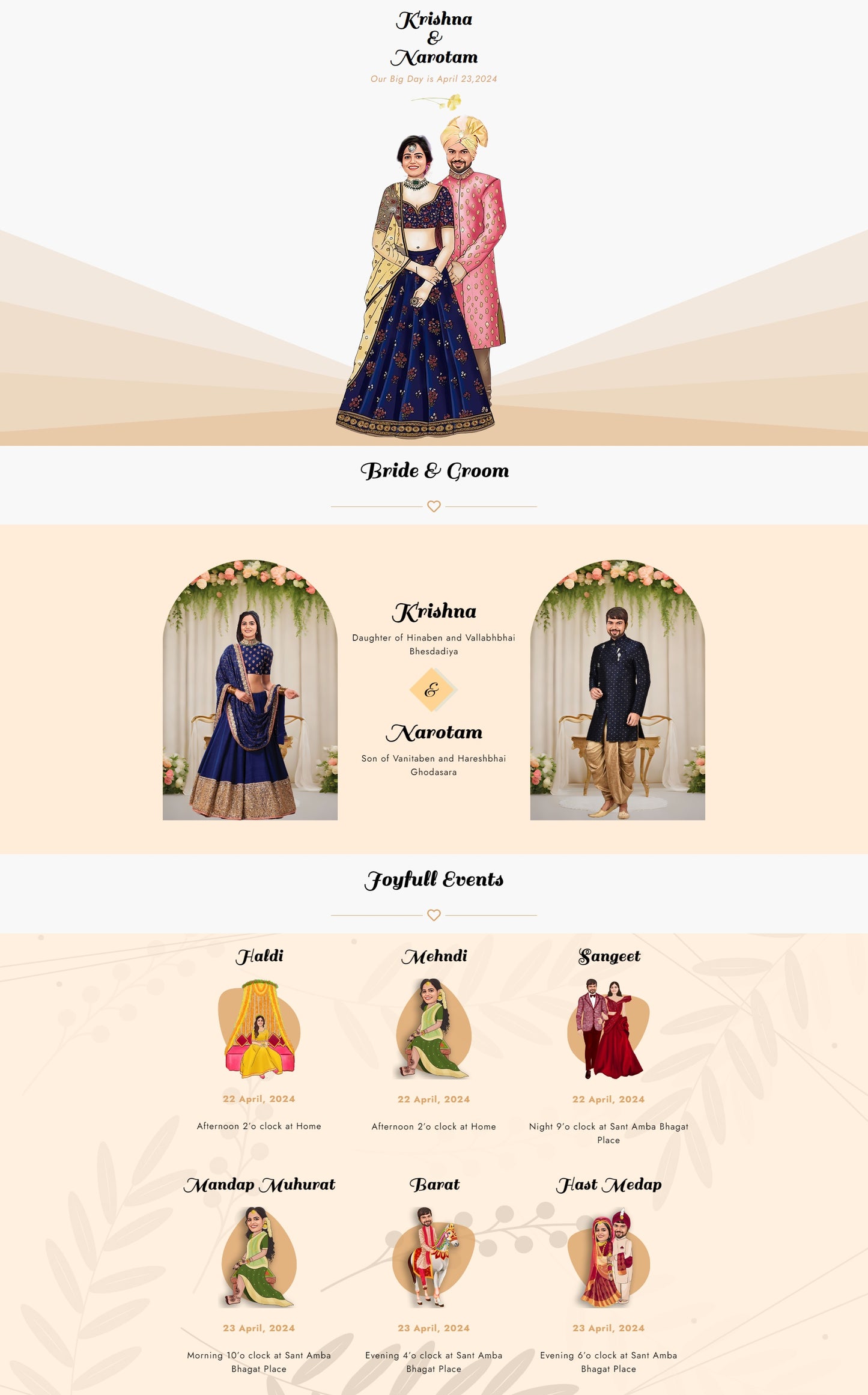 Royal Look with Caricature Website Wedding Invitation